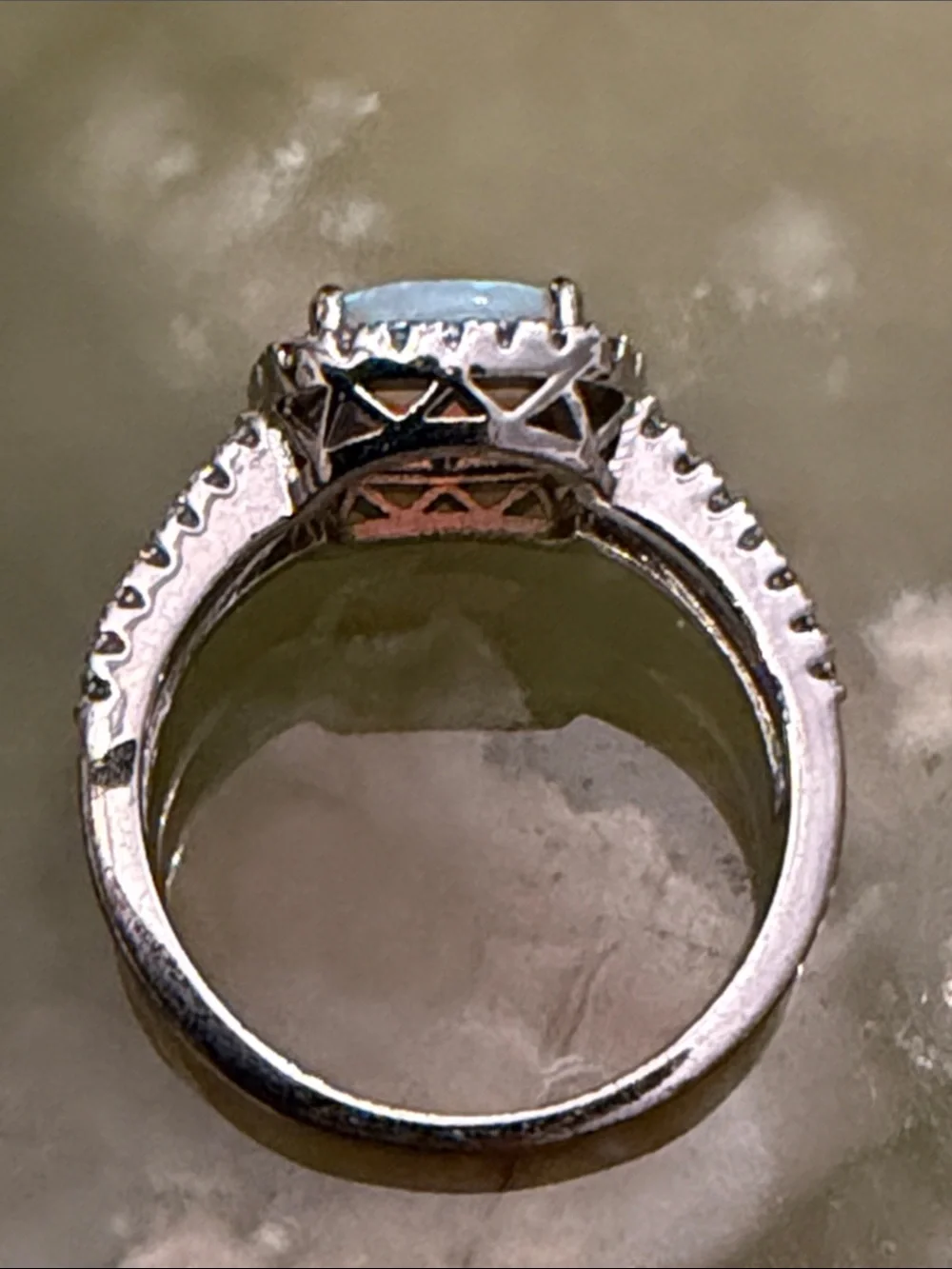 Opalescent Halo Cushion Ring in Silver-tone Setting - Ring Size 7 US
